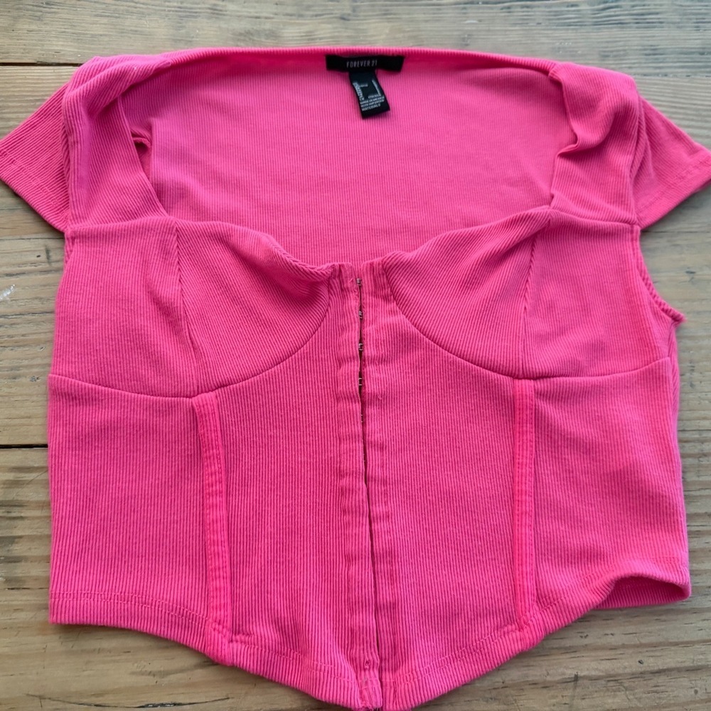 Forever 21 Hot Pink Ribbed Corset Top Hook and Eye